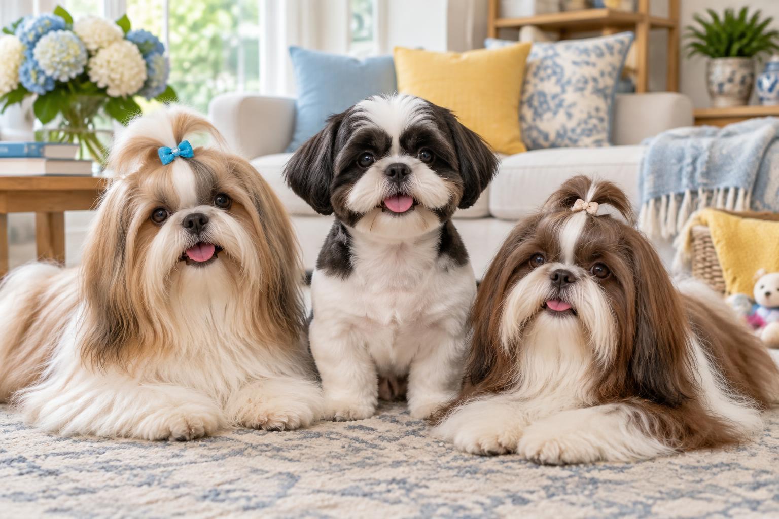 Shih Tzus de cores e pelagens variadas